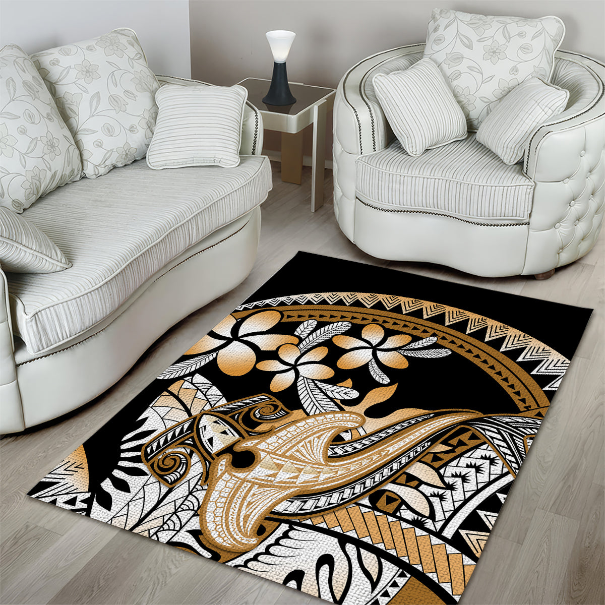 Gold Polynesian Hammerhead Shark Tattoo Area Rug Royal Plumeria Gradient Vibes LT14 - Polynesian Pride