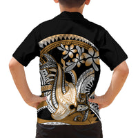 Gold Polynesian Hammerhead Shark Tattoo Family Matching Tank Maxi Dress and Hawaiian Shirt Royal Plumeria Gradient Vibes LT14 - Polynesian Pride