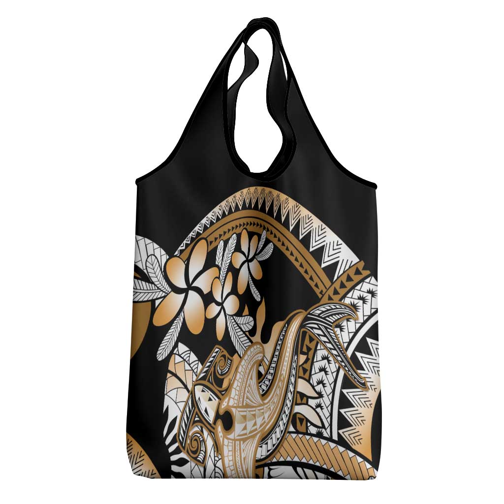 Gold Polynesian Hammerhead Shark Tattoo Grocery Bag Royal Plumeria Gradient Vibes