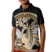 Gold Polynesian Hammerhead Shark Tattoo Kid Polo Shirt Royal Plumeria Gradient Vibes LT14 Kid Gold - Polynesian Pride