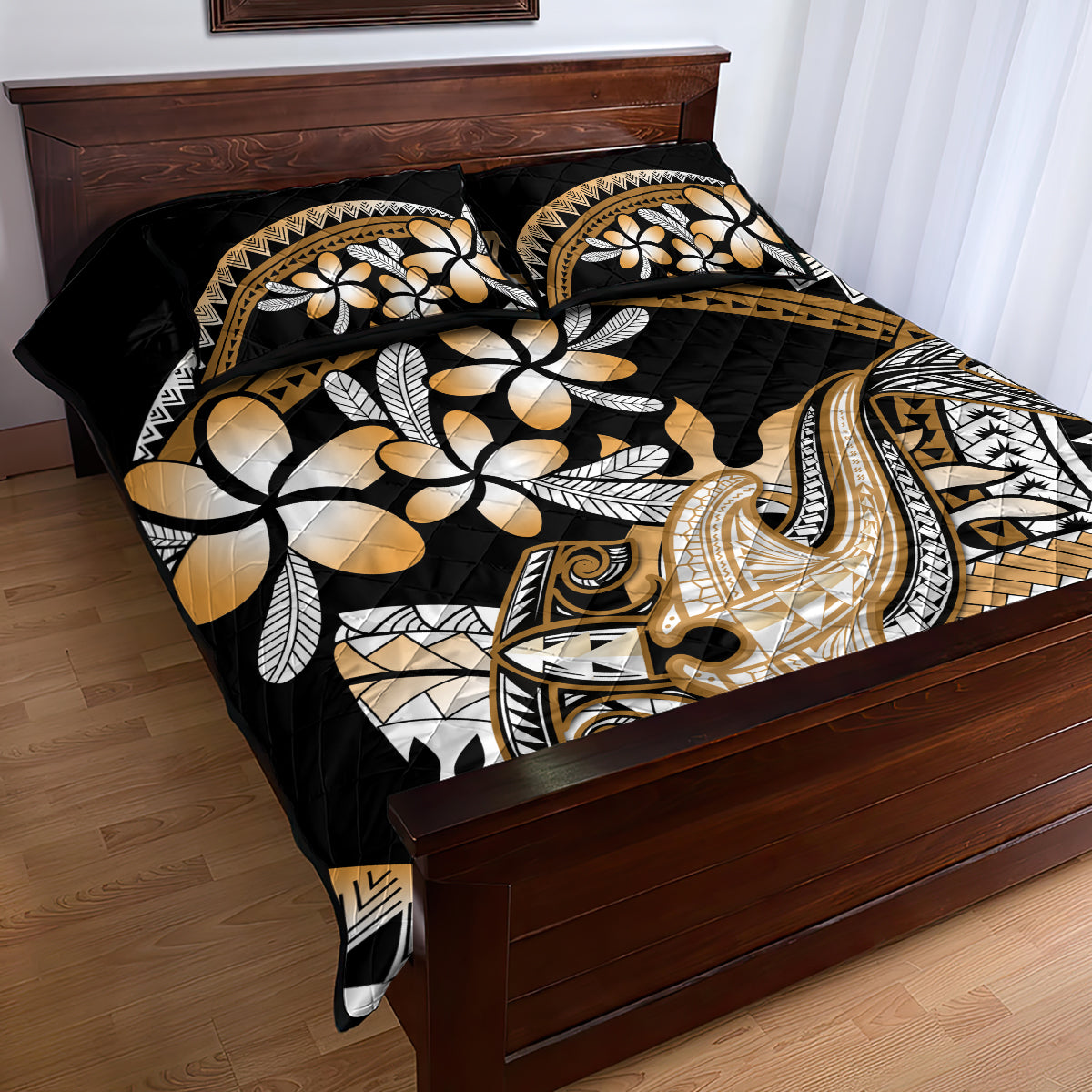 Gold Polynesian Hammerhead Shark Tattoo Quilt Bed Set Royal Plumeria Gradient Vibes LT14 - Polynesian Pride