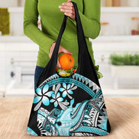 Turquoise Polynesian Hammerhead Shark Tattoo Grocery Bag Royal Plumeria Gradient Vibes