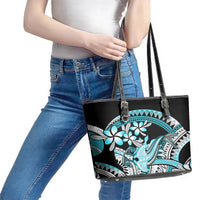 Turquoise Polynesian Hammerhead Shark Tattoo Leather Tote Bag Royal Plumeria Gradient Vibes LT14 - Polynesian Pride
