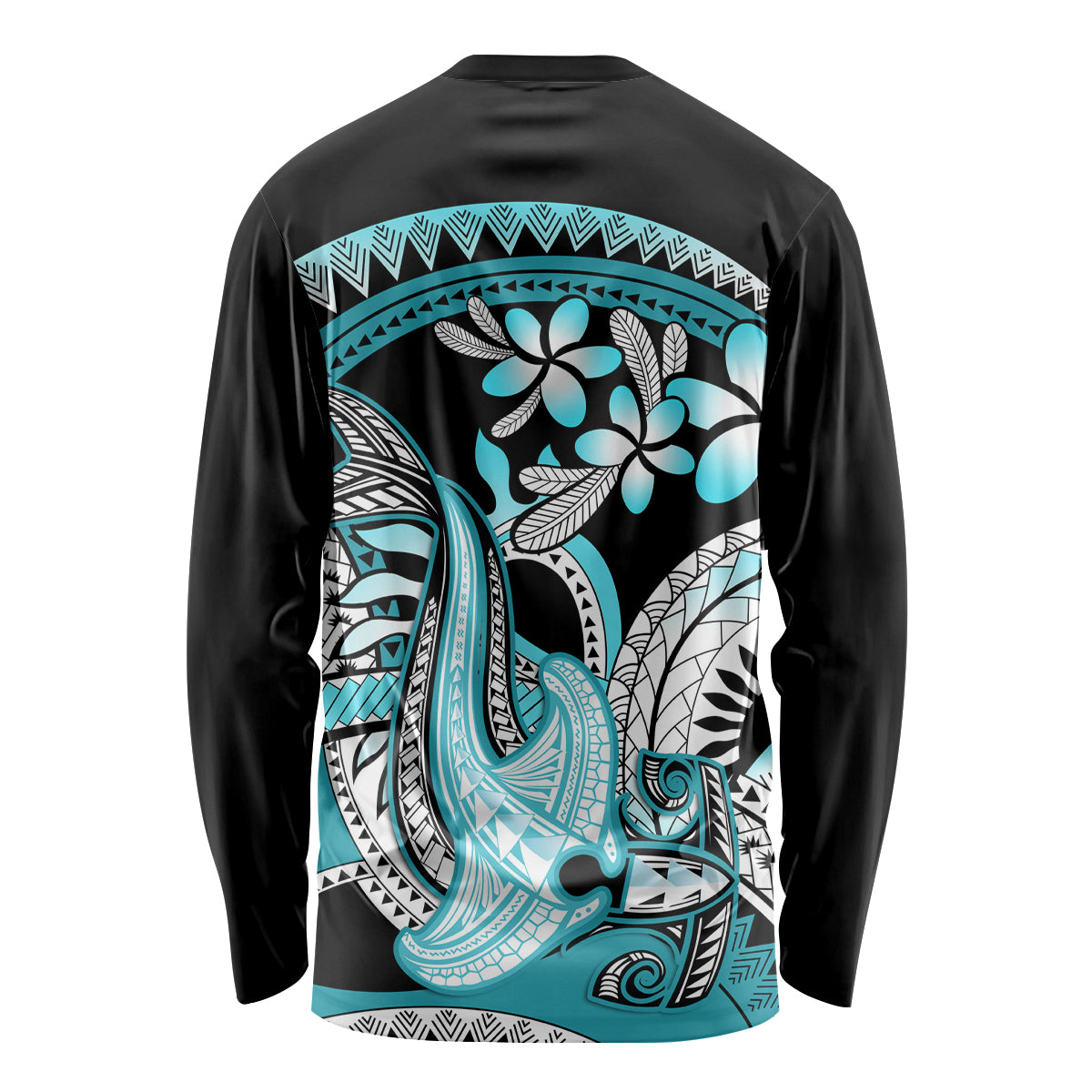 Turquoise Polynesian Hammerhead Shark Tattoo Long Sleeve Shirt Royal Plumeria Gradient Vibes LT14 - Polynesian Pride