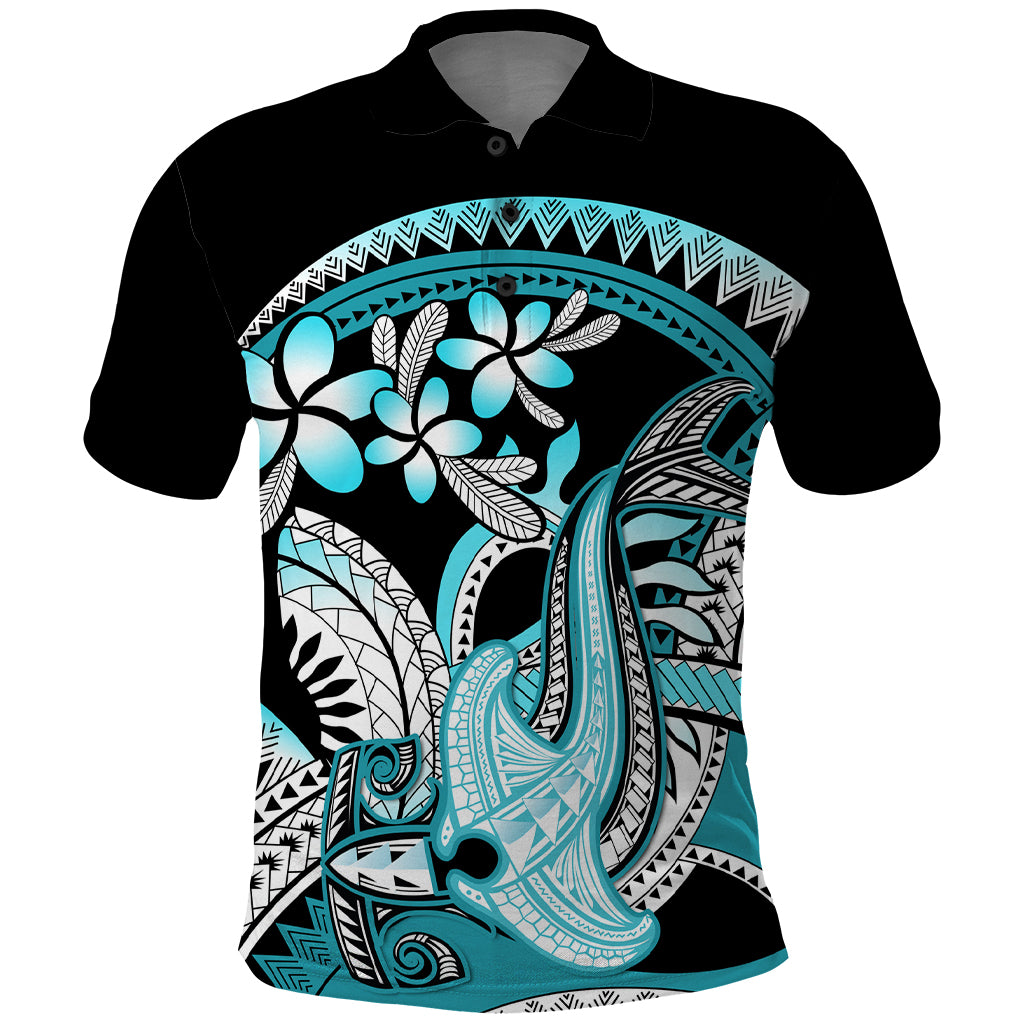 Turquoise Polynesian Hammerhead Shark Tattoo Polo Shirt Royal Plumeria Gradient Vibes LT14 Turquoise - Polynesian Pride