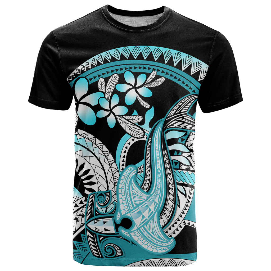 Turquoise Polynesian Hammerhead Shark Tattoo T Shirt Royal Plumeria Gradient Vibes LT14 Turquoise - Polynesian Pride