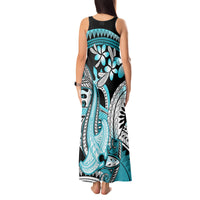 Turquoise Polynesian Hammerhead Shark Tattoo Tank Maxi Dress Royal Plumeria Gradient Vibes LT14 - Polynesian Pride