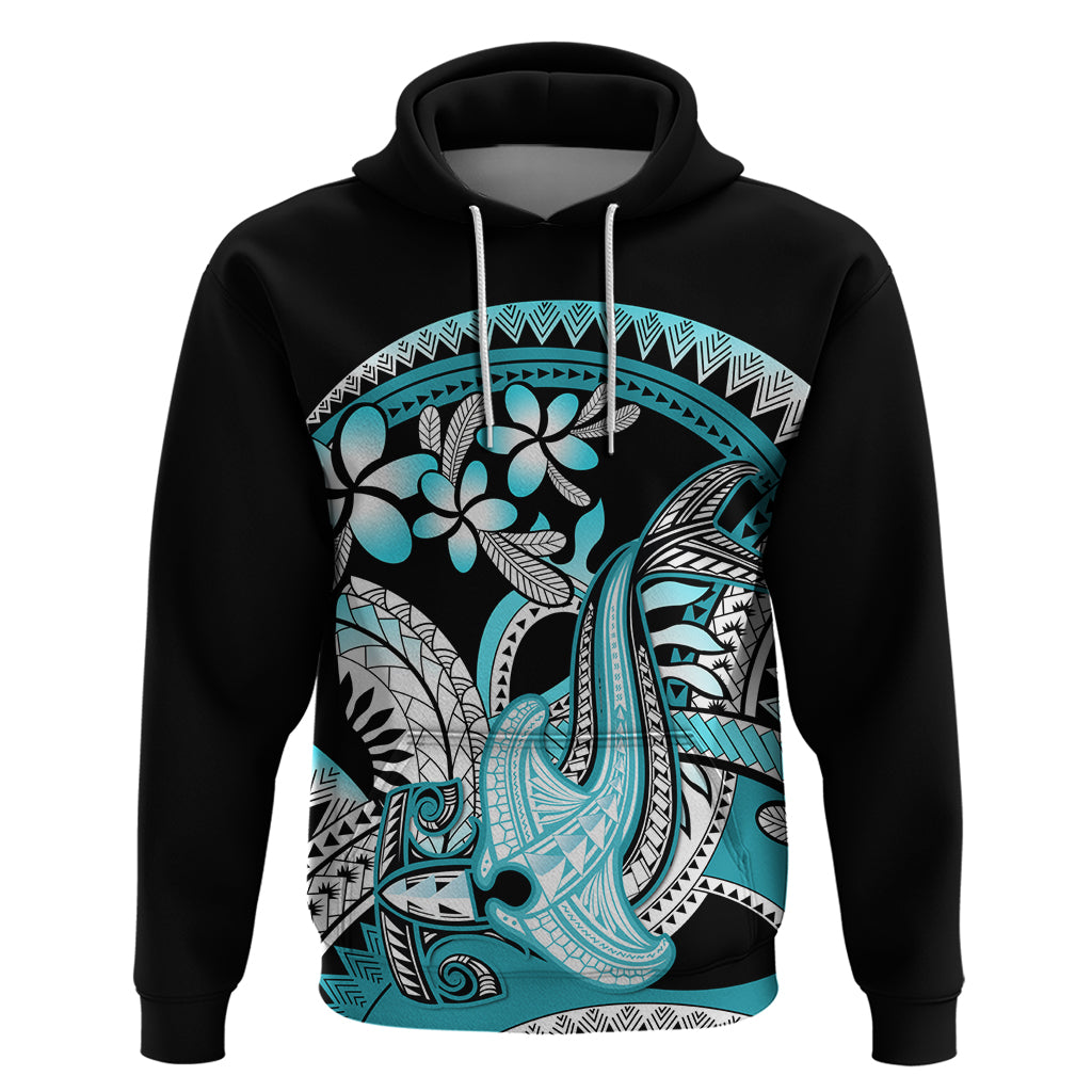 Turquoise Polynesian Hammerhead Shark Tattoo Zip Hoodie Royal Plumeria Gradient Vibes LT14 Pullover Hoodie Turquoise - Polynesian Pride