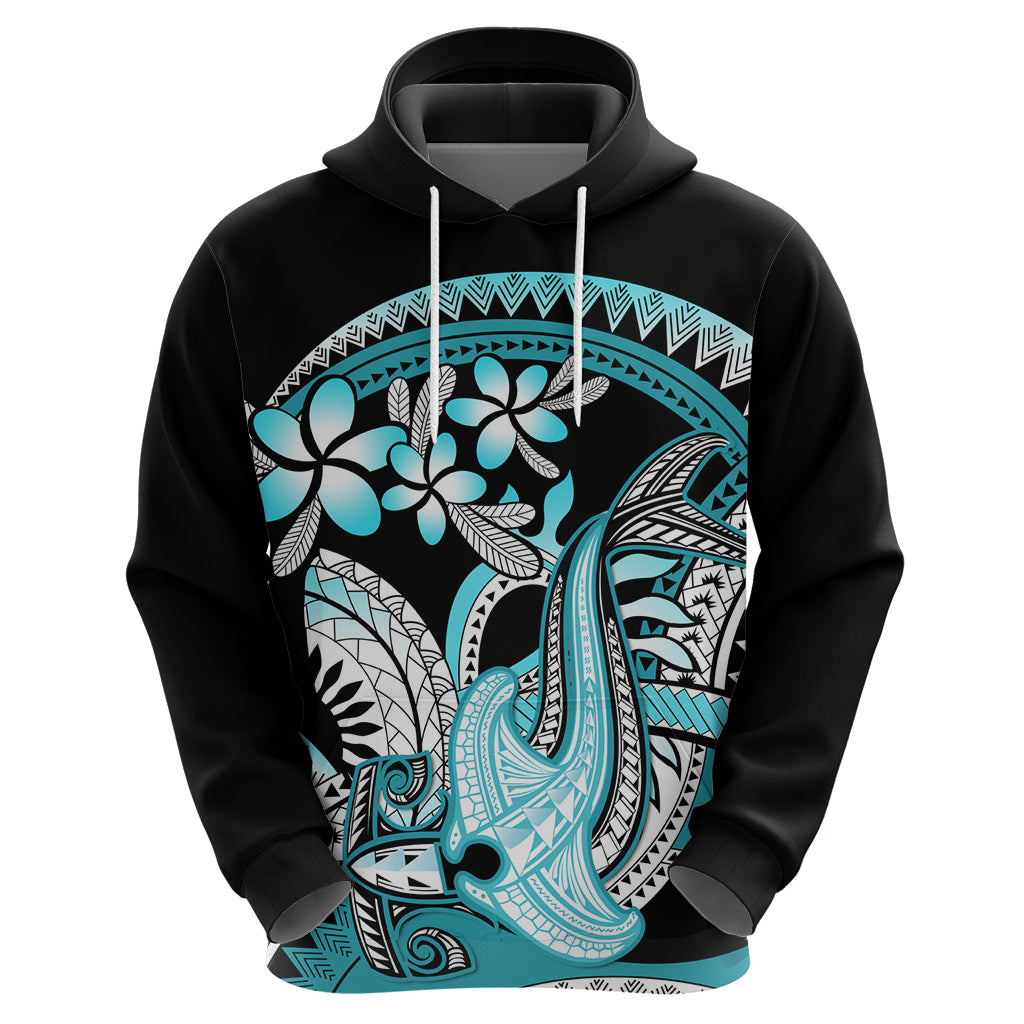 Turquoise Polynesian Hammerhead Shark Tattoo Zip Hoodie Royal Plumeria Gradient Vibes LT14 - Polynesian Pride