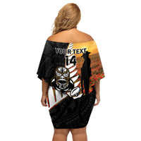 Custom New Zealand Silver Fern Rugby ANZAC Day Family Matching Off Shoulder Short Dress and Hawaiian Shirt 2024 All Black Tiki Mascot LT14 - Polynesian Pride