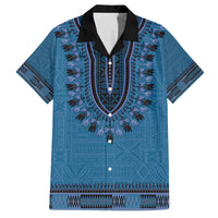 Blue African Dashiki With Fijian Tapa Pattern Family Matching Off Shoulder Short Dress and Hawaiian Shirt