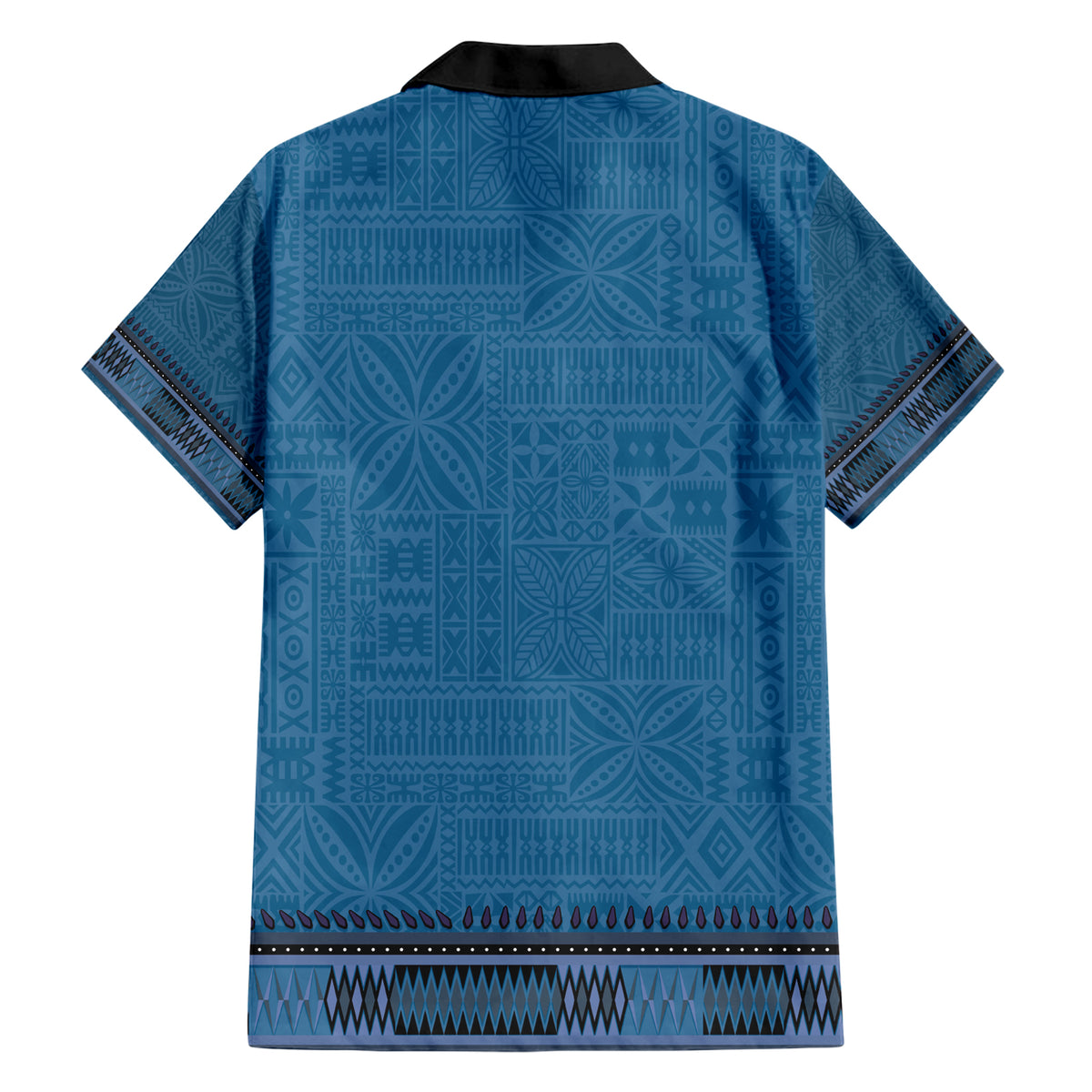 Blue African Dashiki With Fijian Tapa Pattern Family Matching Short Sleeve Bodycon Dress and Hawaiian Shirt