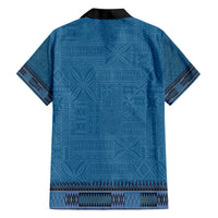 Blue African Dashiki With Fijian Tapa Pattern Family Matching Summer Maxi Dress and Hawaiian Shirt