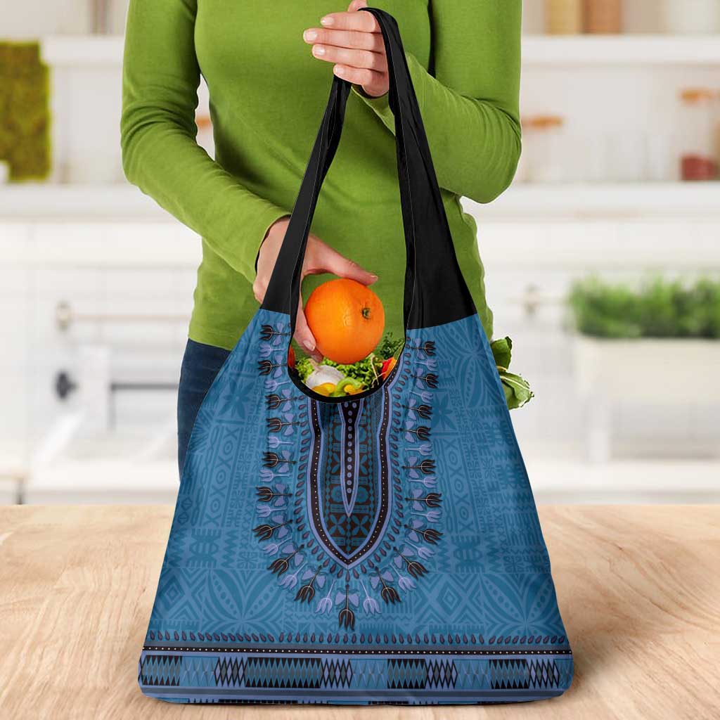 Blue African Dashiki With Fijian Tapa Pattern Grocery Bag