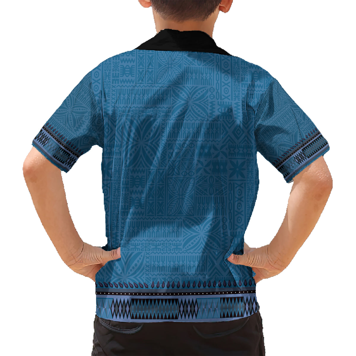 Blue African Dashiki With Fijian Tapa Pattern Kid Hawaiian Shirt