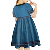 Blue African Dashiki With Fijian Tapa Pattern Kid Short Sleeve Dress LT14 - Polynesian Pride