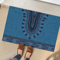 Blue African Dashiki With Fijian Tapa Pattern Rubber Doormat