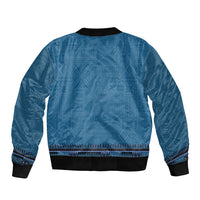 Blue African Dashiki With Fijian Tapa Pattern Sleeve Zip Bomber Jacket
