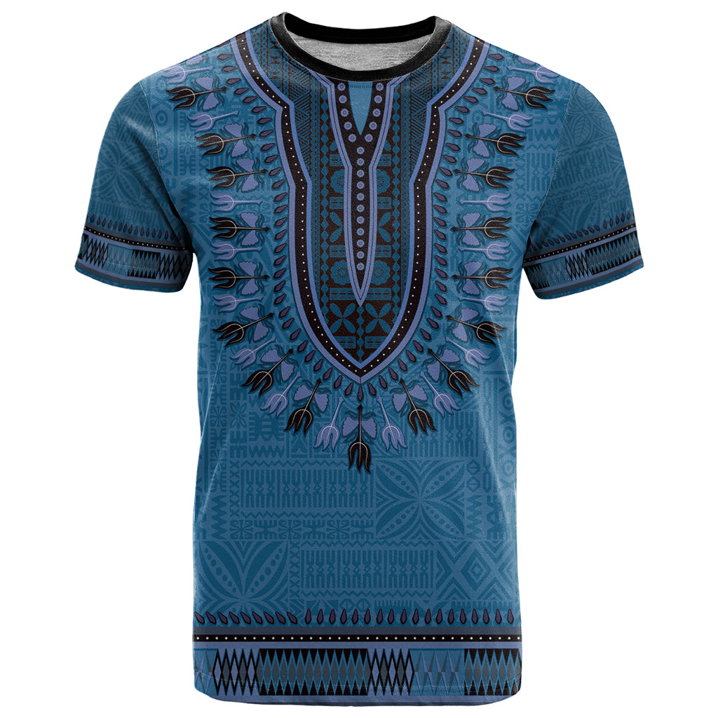 Blue African Dashiki With Fijian Tapa Pattern T Shirt