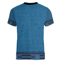 Blue African Dashiki With Fijian Tapa Pattern Women V-Neck T-Shirt