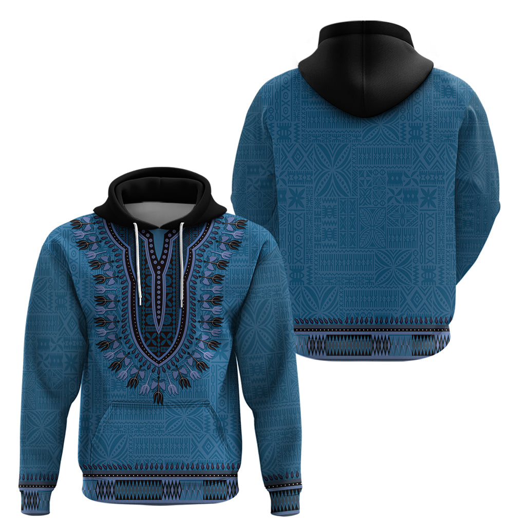 Blue African Dashiki With Fijian Tapa Pattern Zip Hoodie