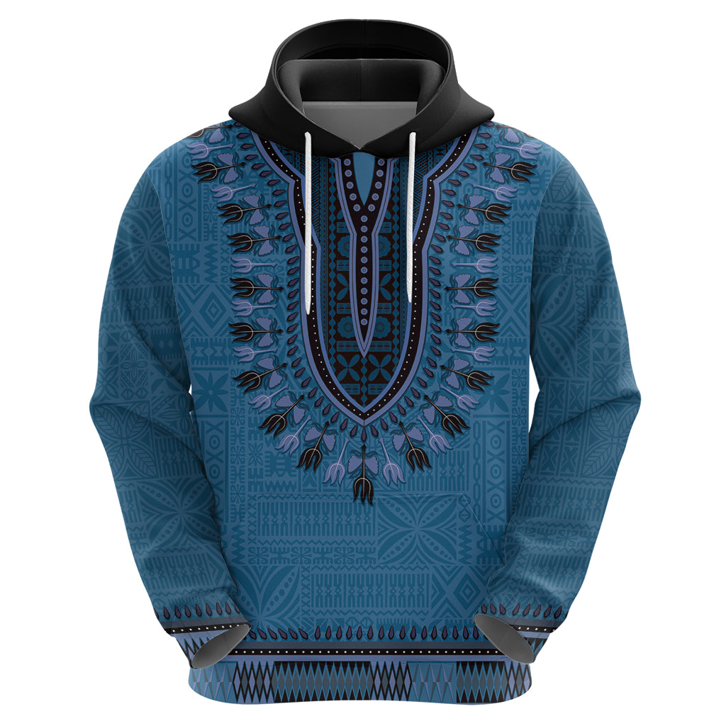 Blue African Dashiki With Fijian Tapa Pattern Zip Hoodie