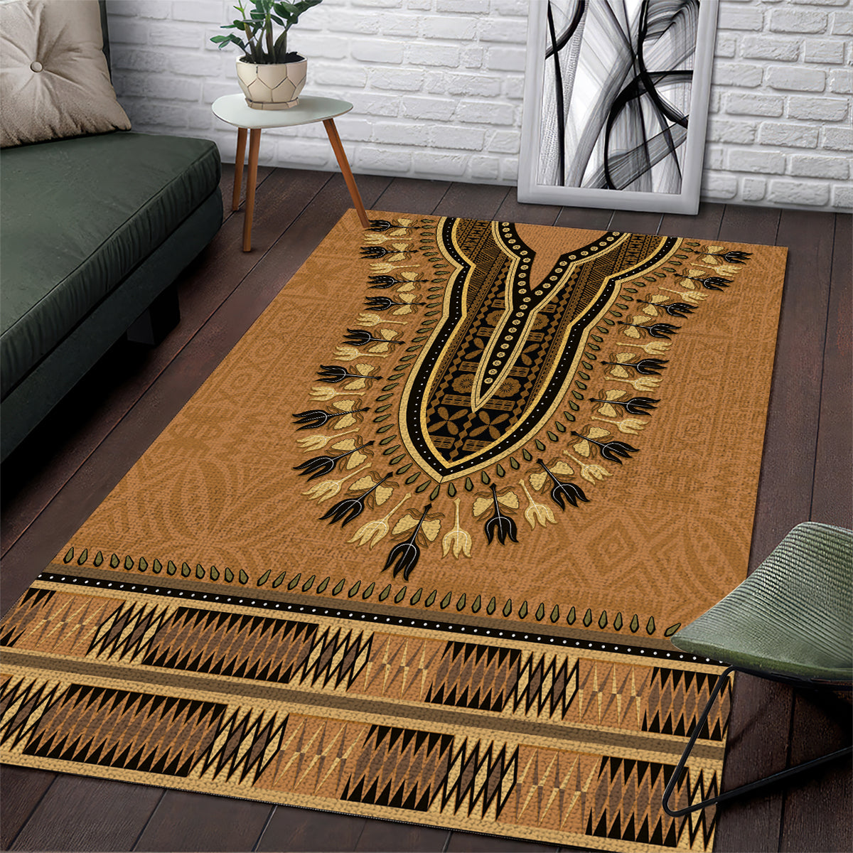 Brown African Dashiki With Fijian Tapa Pattern Area Rug