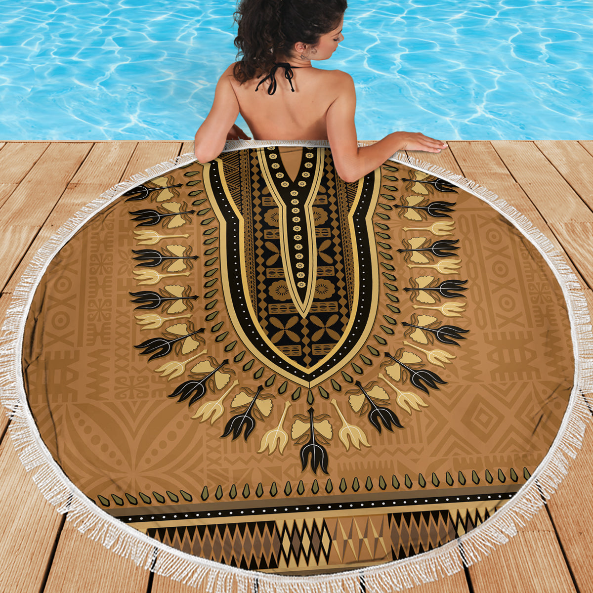 Brown African Dashiki With Fijian Tapa Pattern Beach Blanket