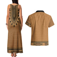 Brown African Dashiki With Fijian Tapa Pattern Couples Matching Tank Maxi Dress and Hawaiian Shirt LT14 - Polynesian Pride