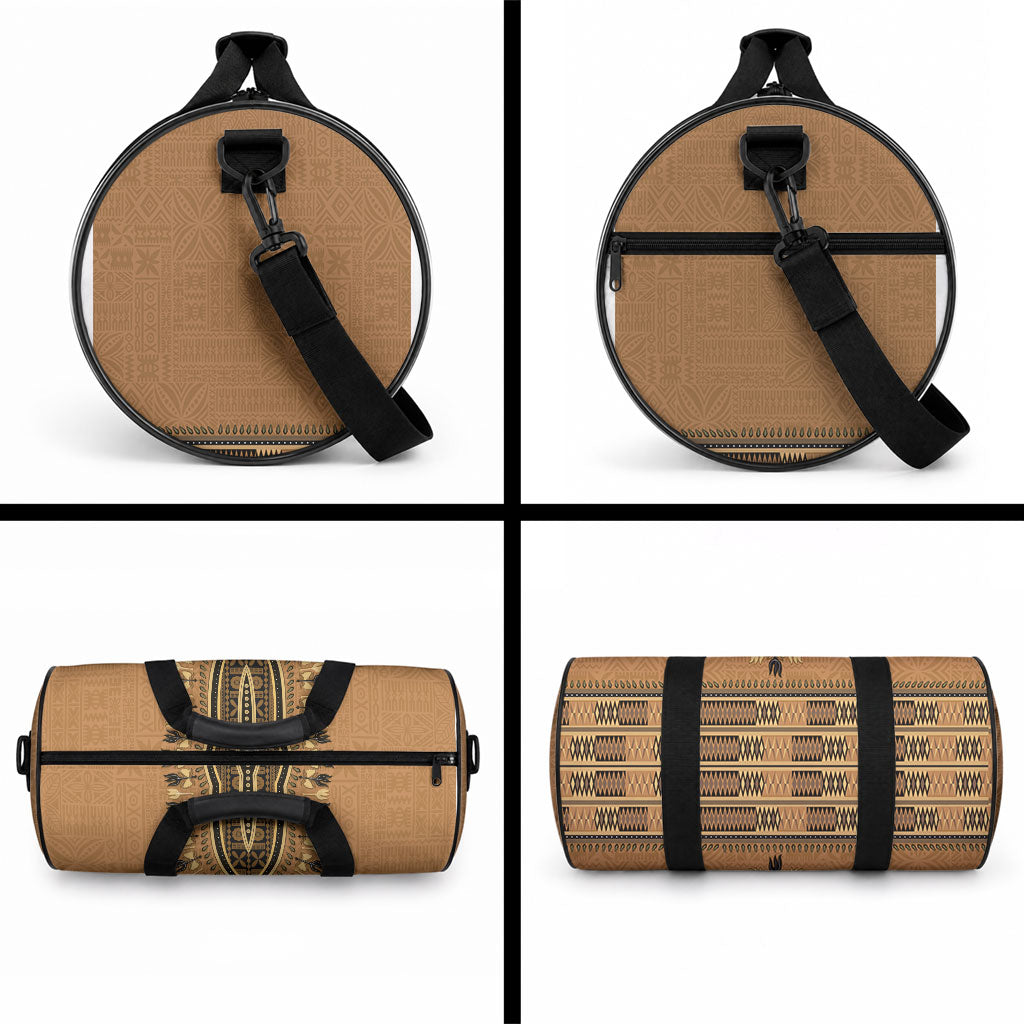 Brown African Dashiki With Fijian Tapa Pattern Duffle Bag LT14 - Polynesian Pride