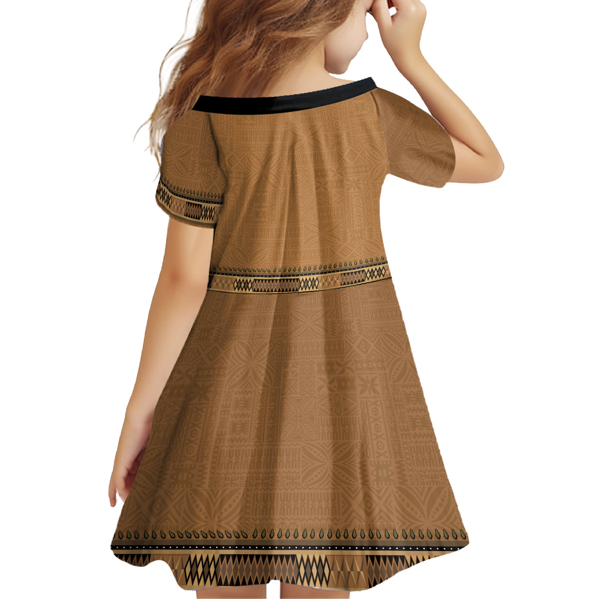 Brown African Dashiki With Fijian Tapa Pattern Family Matching Long Sleeve Bodycon Dress and Hawaiian Shirt