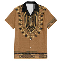 Brown African Dashiki With Fijian Tapa Pattern Family Matching Off The Shoulder Long Sleeve Dress and Hawaiian Shirt