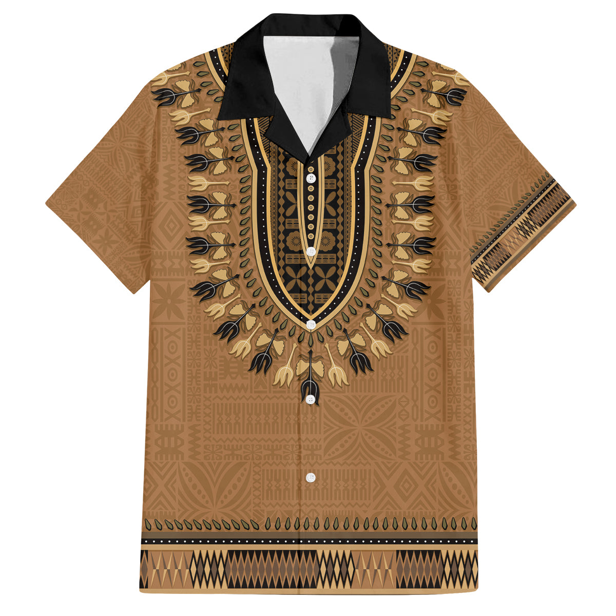 Brown African Dashiki With Fijian Tapa Pattern Family Matching Summer Maxi Dress and Hawaiian Shirt