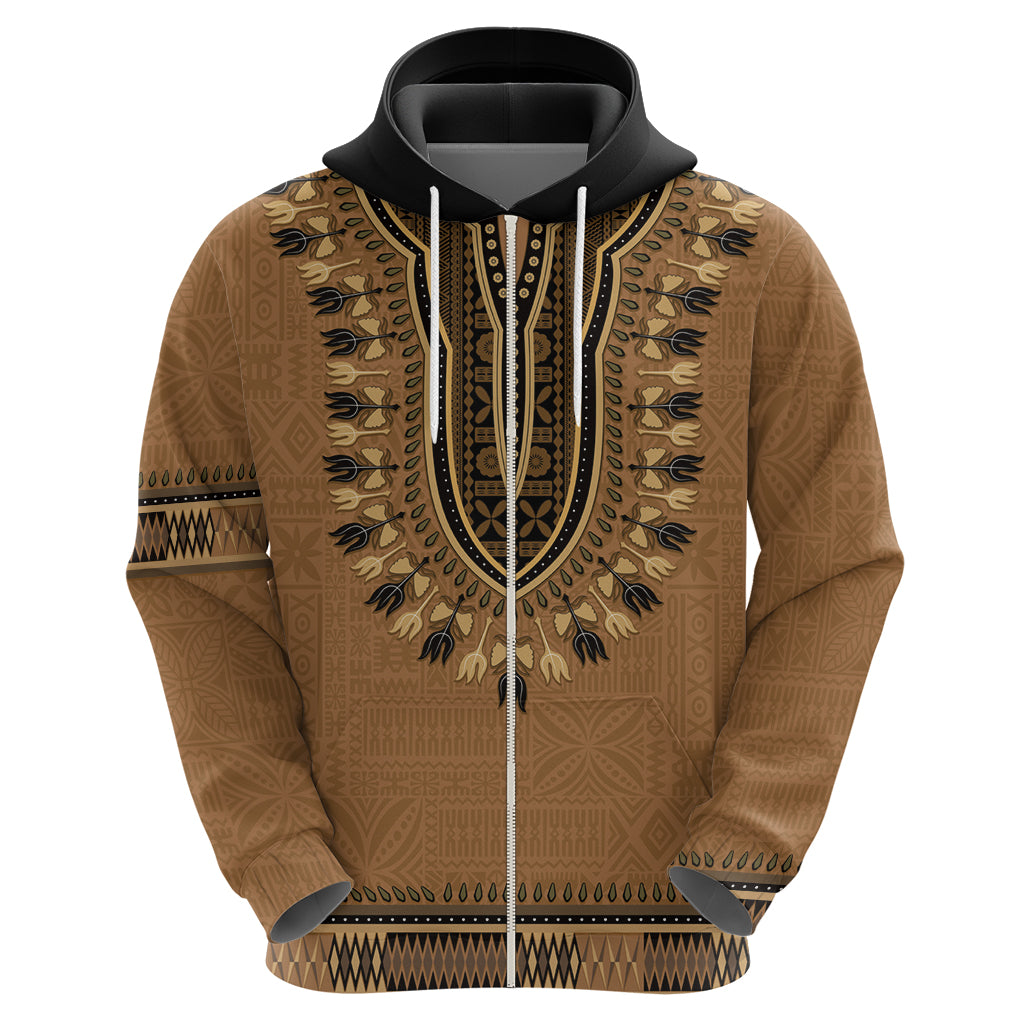 Brown African Dashiki With Fijian Tapa Pattern Hoodie