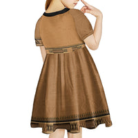 Brown African Dashiki With Fijian Tapa Pattern Kid Short Sleeve Dress LT14 - Polynesian Pride