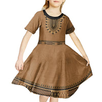 Brown African Dashiki With Fijian Tapa Pattern Kid Short Sleeve Dress LT14 - Polynesian Pride