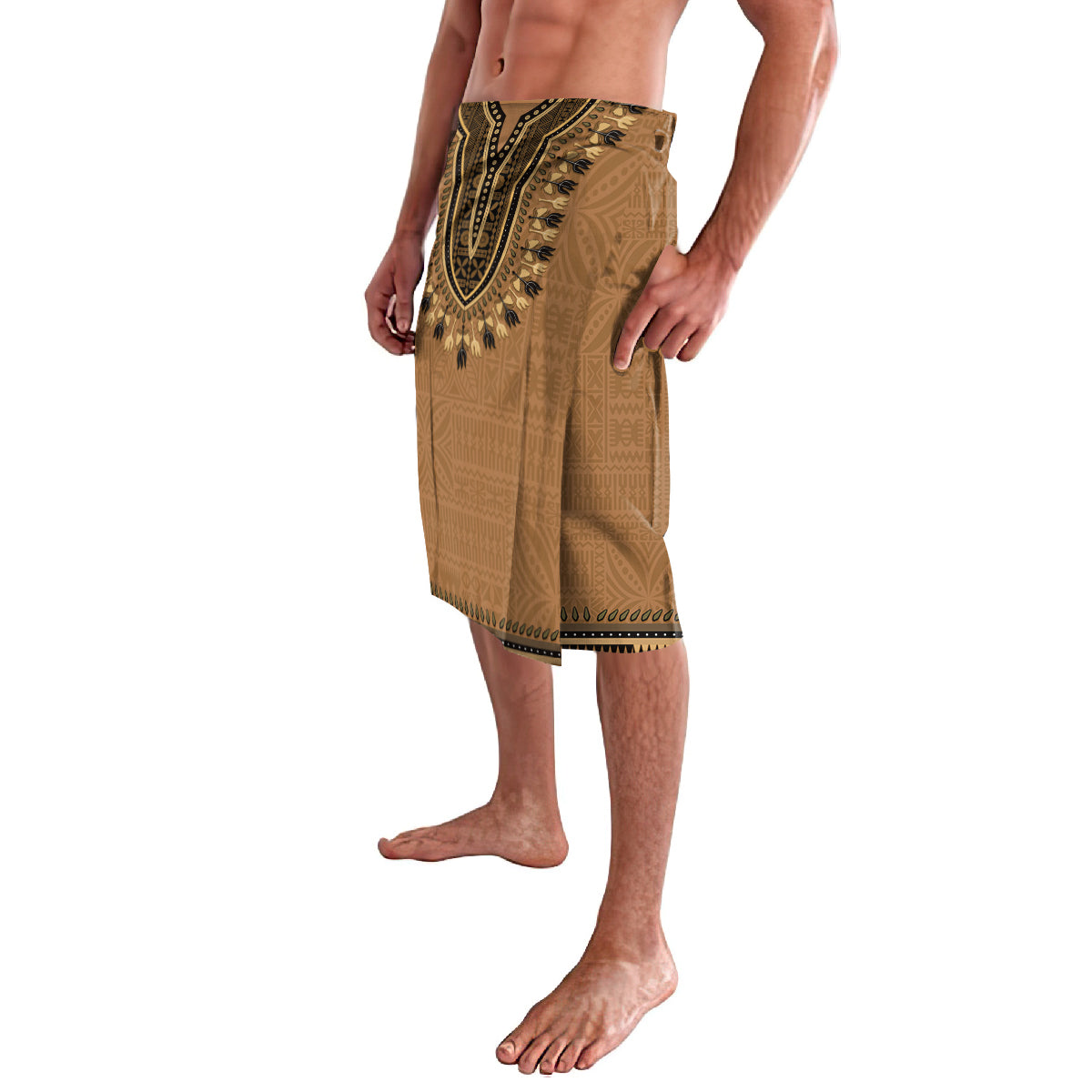 Brown African Dashiki With Fijian Tapa Pattern Lavalava