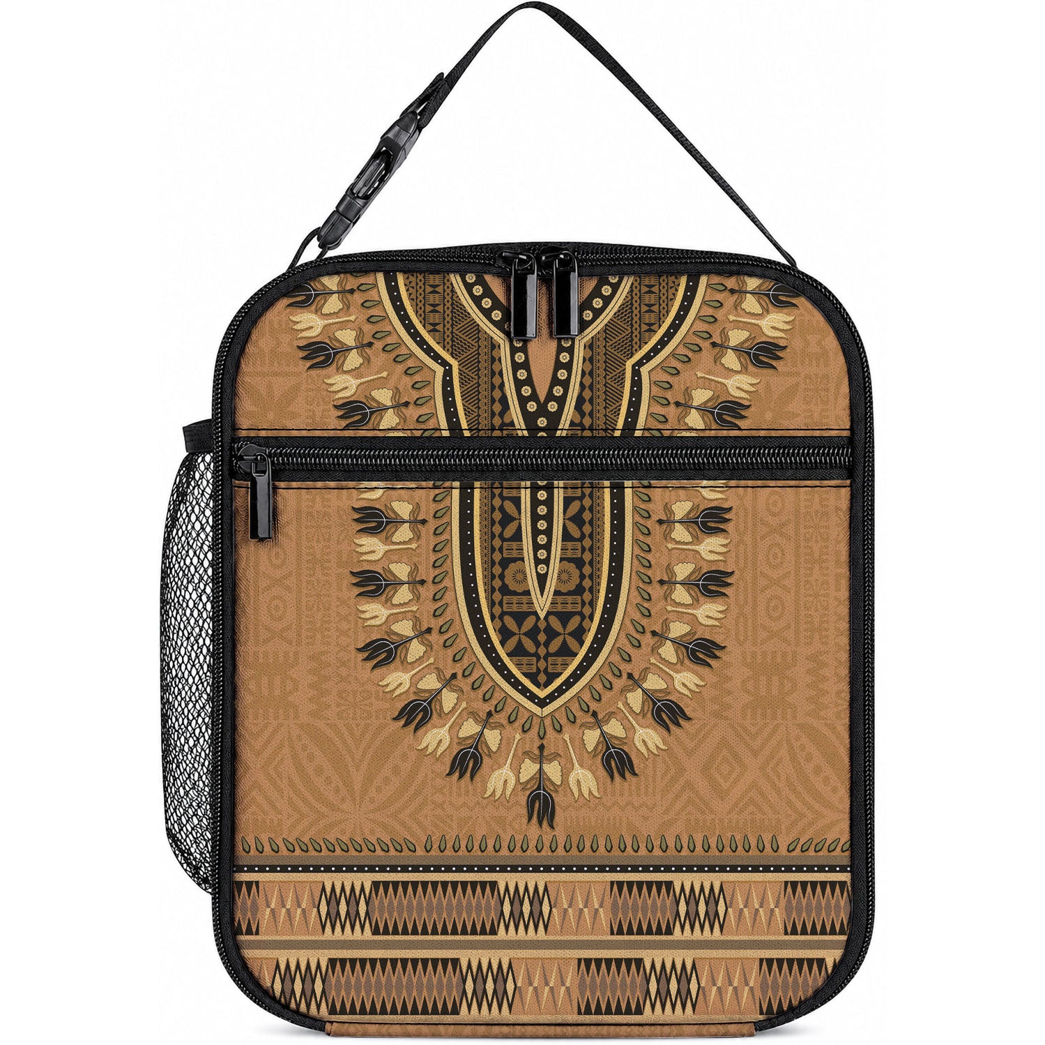 Brown African Dashiki With Fijian Tapa Pattern Lunch Bag LT14 10.2 × 8.3 × 4.3 inch Brown - Polynesian Pride