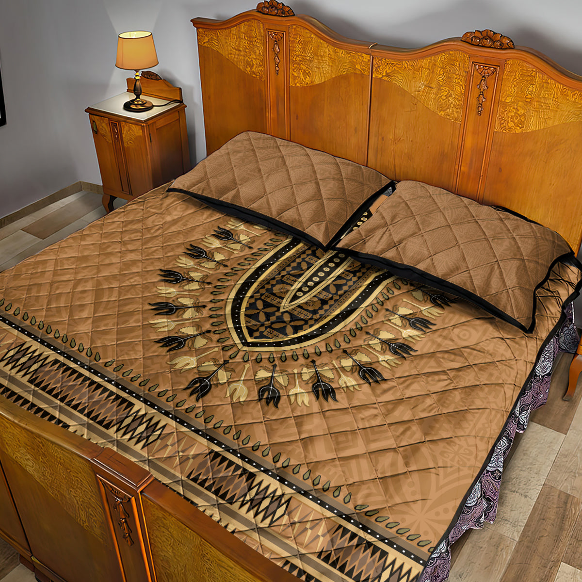 Brown African Dashiki With Fijian Tapa Pattern Quilt Bed Set