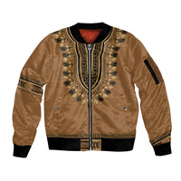 Brown African Dashiki With Fijian Tapa Pattern Sleeve Zip Bomber Jacket