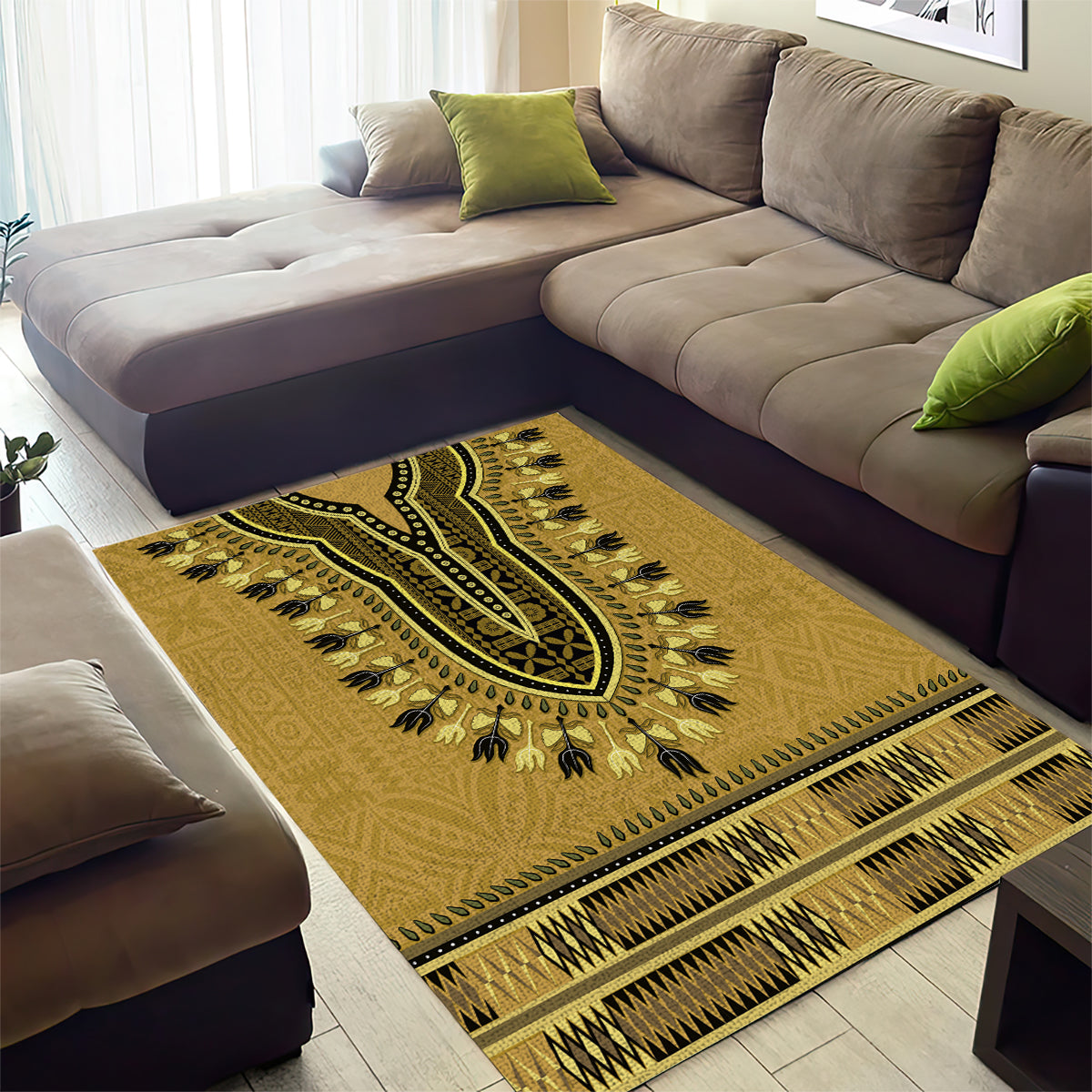 Gold African Dashiki With Fijian Tapa Pattern Area Rug
