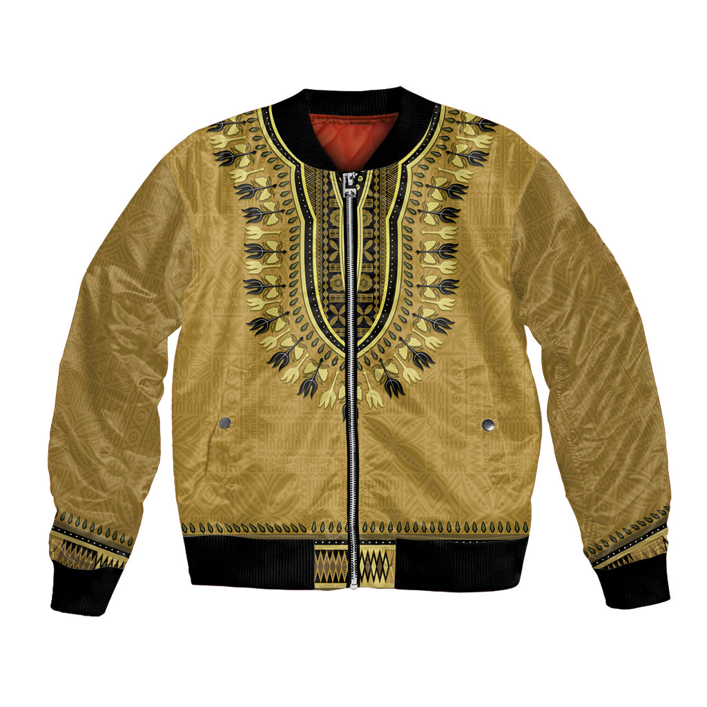 Gold African Dashiki With Fijian Tapa Pattern Bomber Jacket