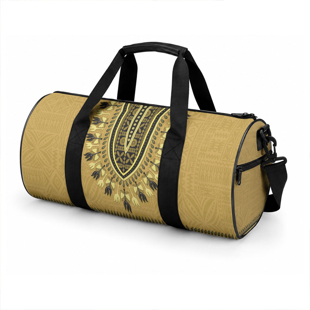 Gold African Dashiki With Fijian Tapa Pattern Duffle Bag LT14 - Polynesian Pride