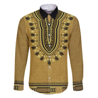Gold African Dashiki With Fijian Tapa Pattern Family Matching Tank Maxi Dress and Hawaiian Shirt
