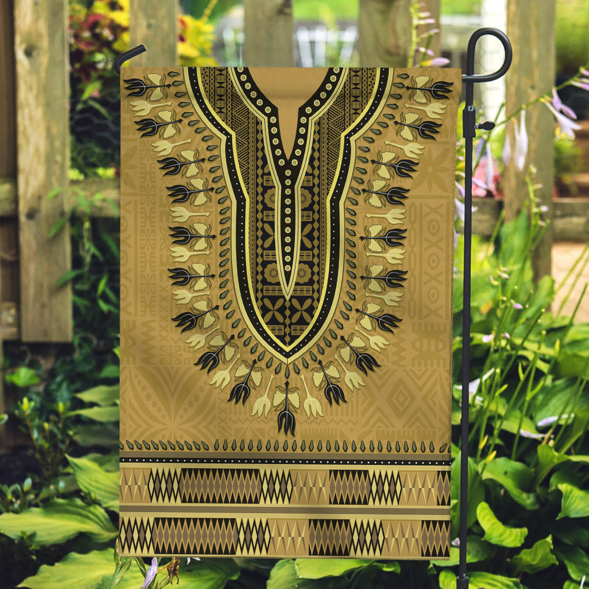 Gold African Dashiki With Fijian Tapa Pattern Garden Flag