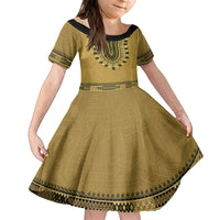 Gold African Dashiki With Fijian Tapa Pattern Kid Short Sleeve Dress