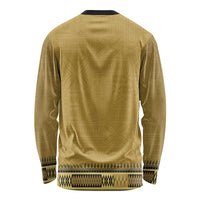 Gold African Dashiki With Fijian Tapa Pattern Long Sleeve Shirt