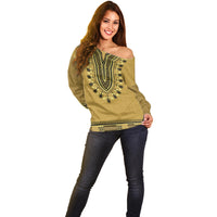 Gold African Dashiki With Fijian Tapa Pattern Off Shoulder Sweater