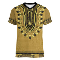 Gold African Dashiki With Fijian Tapa Pattern Women V-Neck T-Shirt