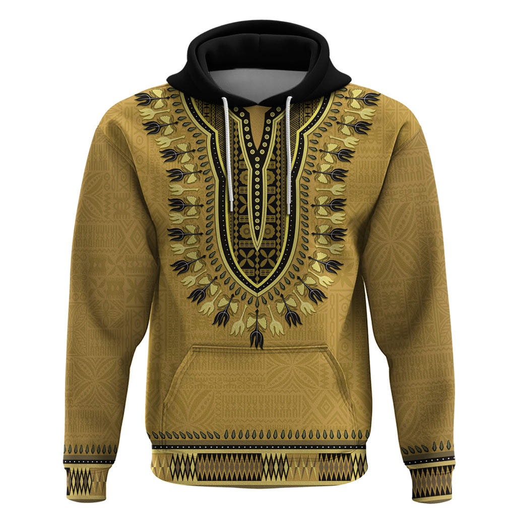 Gold African Dashiki With Fijian Tapa Pattern Zip Hoodie